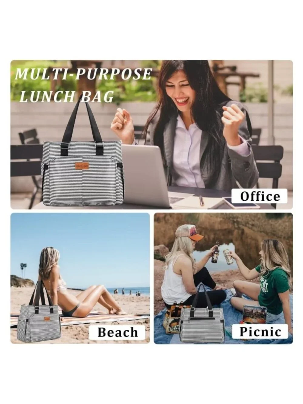 Insulated Lunch Bag Tote 12L Leak Resistant Aluminum Liner for Work